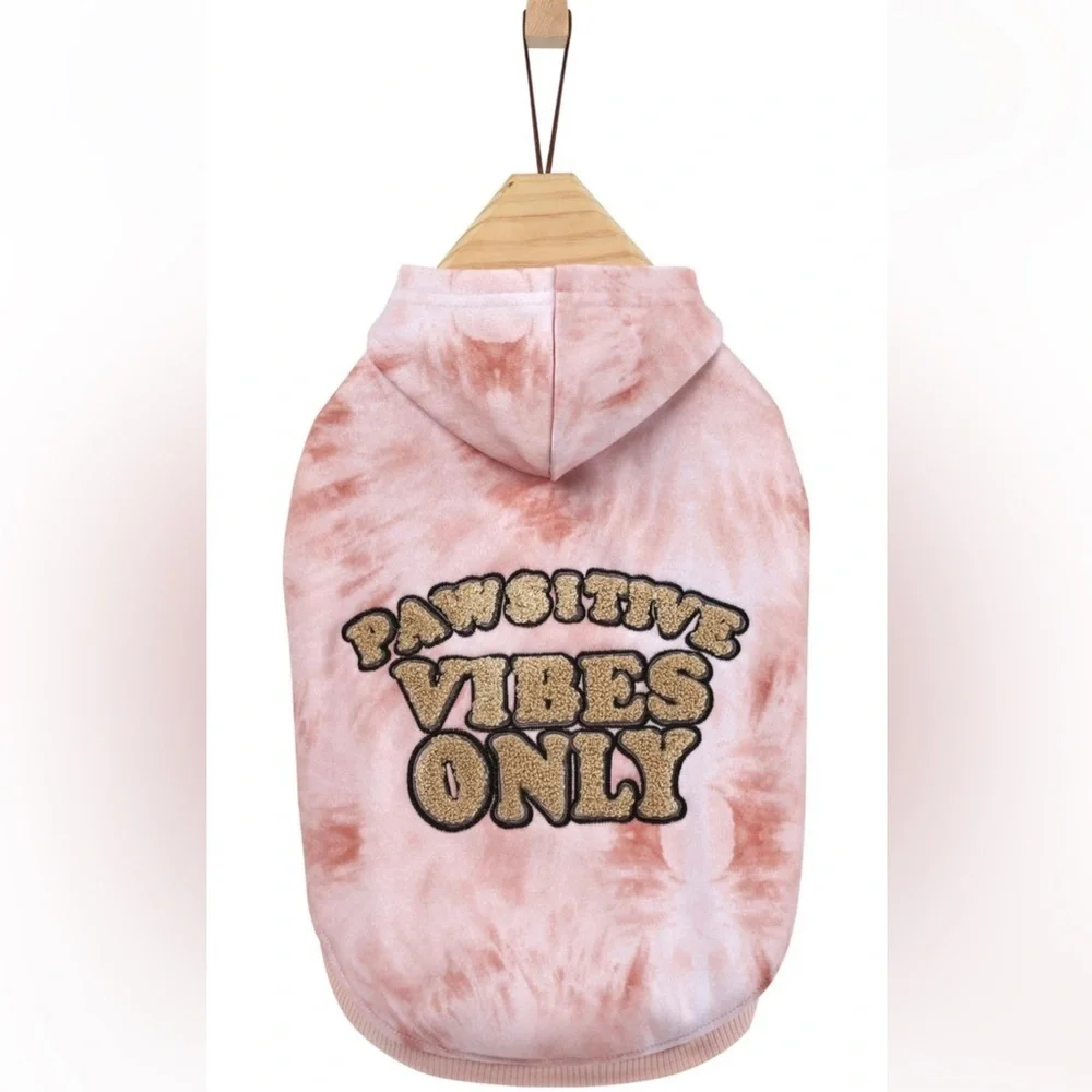 Frisco Pawsitive Vibes Only Dog Cat Hoodie Pink Tie Dye Pullover Pet Apparel